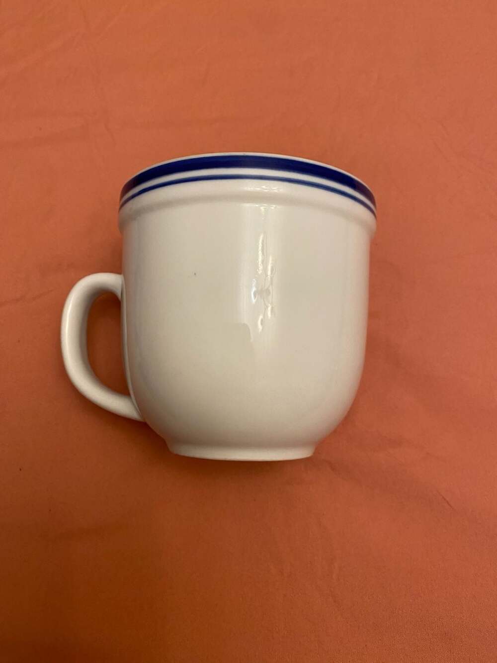 Pottery Barn Blue Banded Bistro Coffee Mug White Ceramic